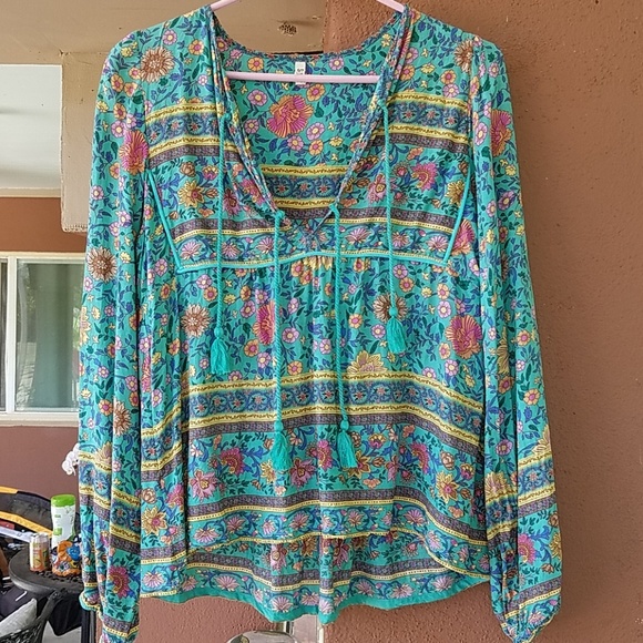 Spell designs folk town blouse turquoise S unicorn - Picture 5 of 8